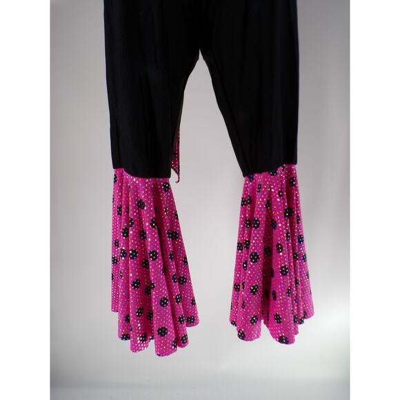 Dance Costume Leo's Medium Child Pink Jumpsuit Jazz Sequin Disco Flare Polka Dot - Picture 4 of 7